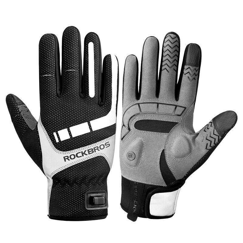 MTB Heated Gloves Large for Mountain Road Bike Breathable Winter Autumn Cycling Camping Running Outdoor Sport Rockbros - NuSea