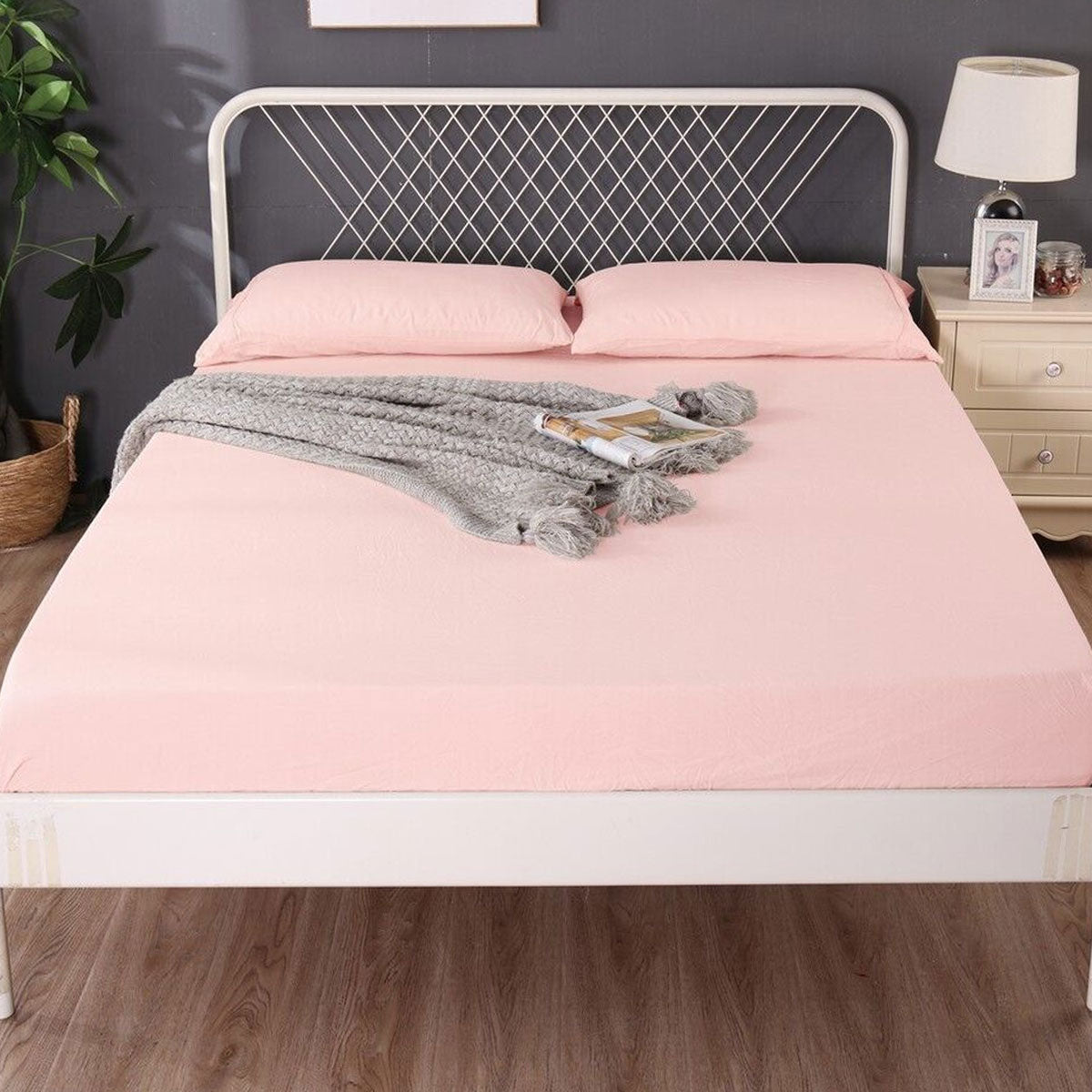 Ramesses 1000TC Linen Bamboo Fitted Sheet Combo Set Dusty Pink Single - NuSea