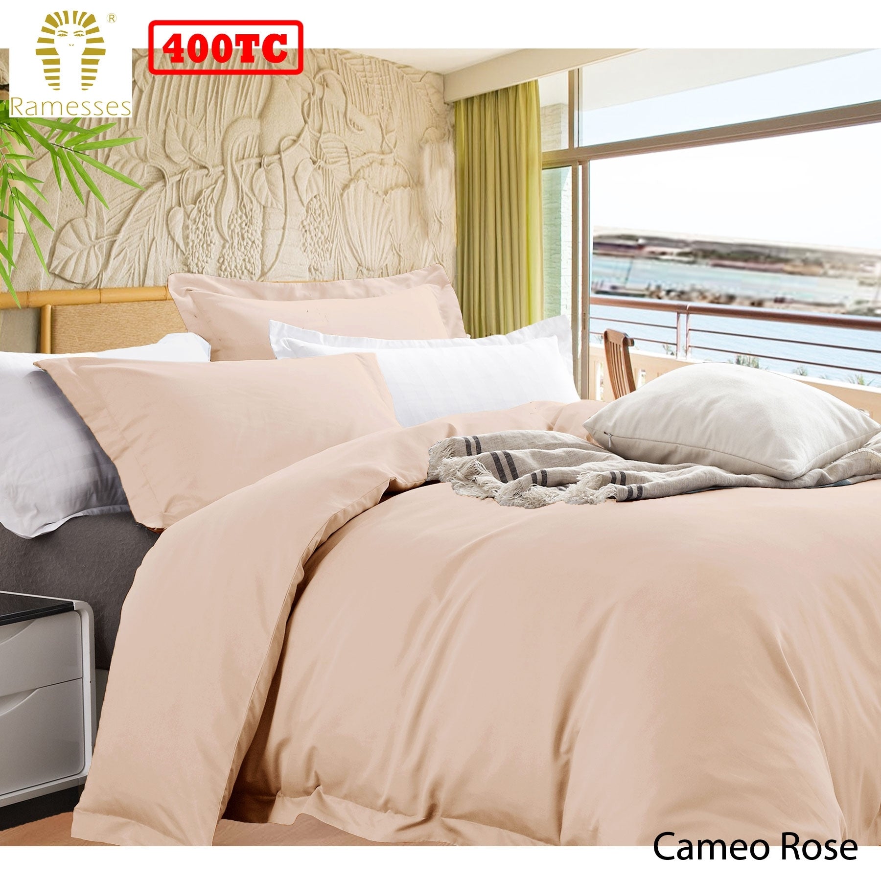 Ramesses Bamboo Cotton Quilt Cover Set Cameo Rose Queen - NuSea