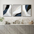 Wall Art 80cmx120cm Abstract Navy Blue 3 Sets Black Frame Canvas - NuSea