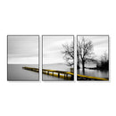 Wall Art 80cmx120cm Calm Lake Bridge Tree Scene 3 Sets Black Frame Canvas - NuSea