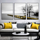 Wall Art 80cmx120cm Calm Lake Bridge Tree Scene 3 Sets Black Frame Canvas - NuSea