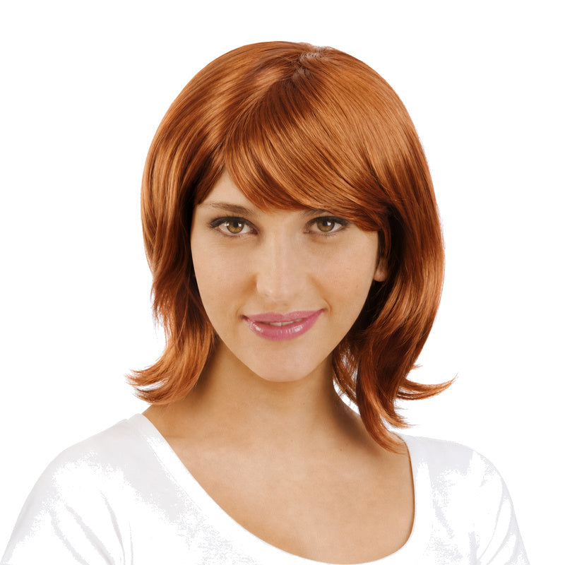 Copper auburn bob wig shown on current P5094 model