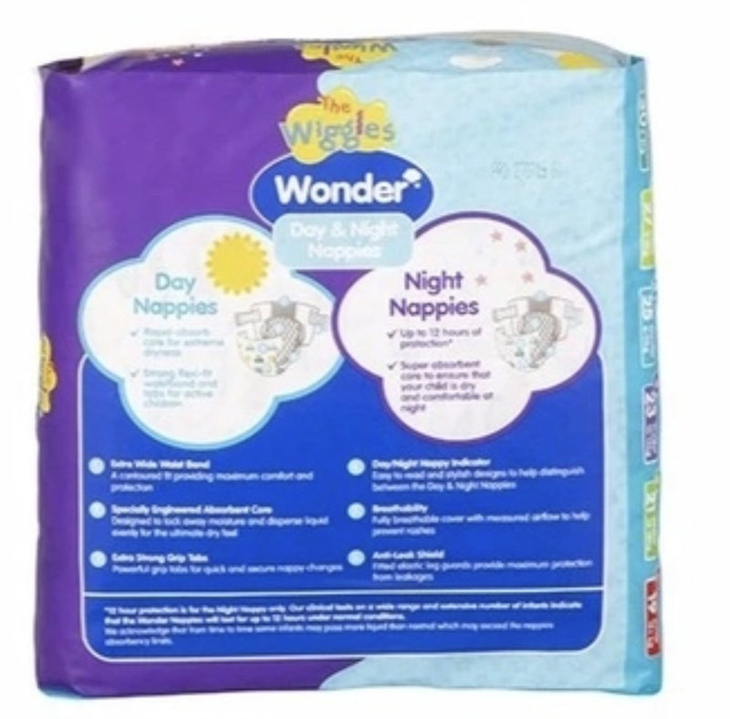 1 Pack 19pcs The Wiggles Wonder Nappies Day & Night Junior 16+kg - Size 6 - NuSea