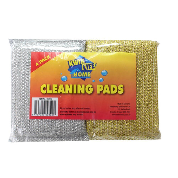 1 Pack of 4 Kwik Life Home Cleaning Pads Brush Scrubber Sponge Scourer - NuSea