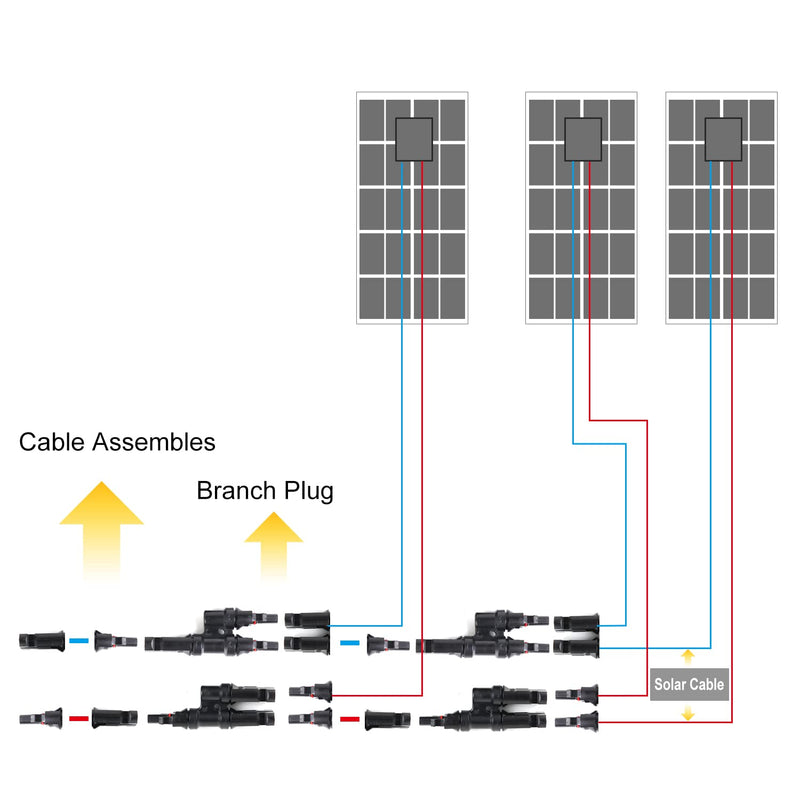 1 Pair 2 To 1 2 branch Waterproof T Branch Cable Connectors Solar PV Panel Connector Male & Female - NuSea