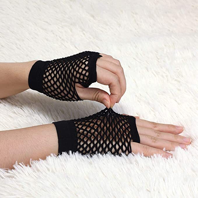 1 Pair Fishnet Gloves Fingerless Wrist Length 70s 80s Costume Party Dance - Black - NuSea