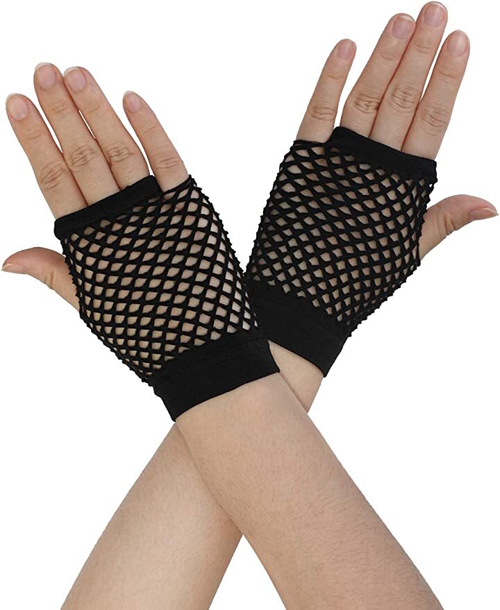 1 Pair Fishnet Gloves Fingerless Wrist Length 70s 80s Costume Party Dance - Black - NuSea