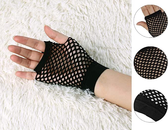 1 Pair Fishnet Gloves Fingerless Wrist Length 70s 80s Costume Party Dance - Black - NuSea