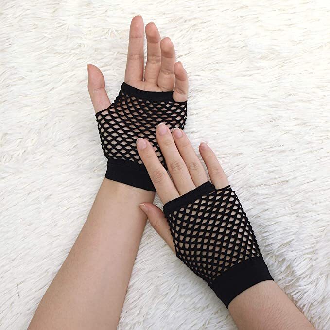 1 Pair Fishnet Gloves Fingerless Wrist Length 70s 80s Costume Party Dance - Black - NuSea