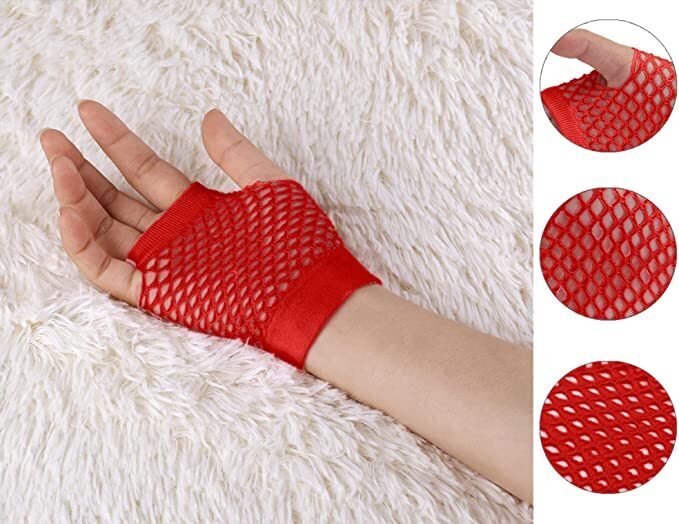 1 Pair Fishnet Gloves Fingerless Wrist Length 70s 80s Costume Party Dance - Red - NuSea