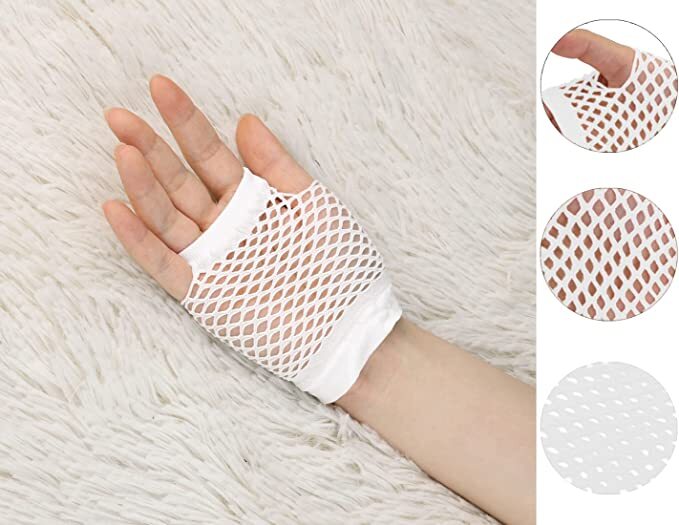 1 Pair Fishnet Gloves Fingerless Wrist Length 70s 80s Costume Party Dance - White - NuSea