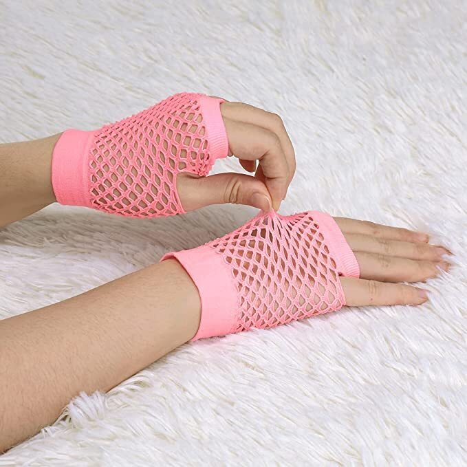 1 Pair Fishnet Gloves Fingerless Wrist Length 70s 80s Costume Party - Light Pink - NuSea