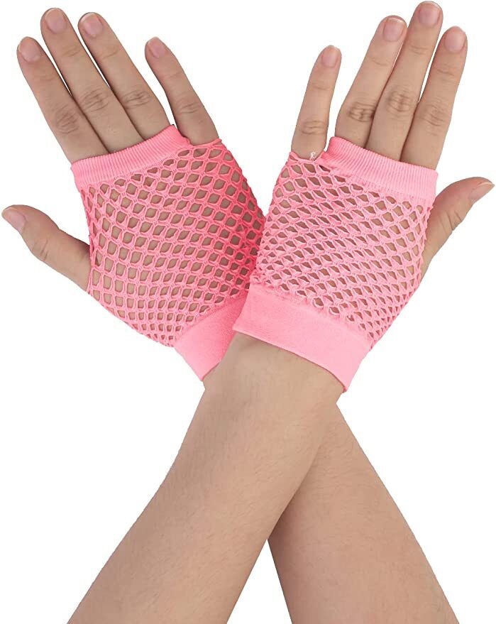 1 Pair Fishnet Gloves Fingerless Wrist Length 70s 80s Costume Party - Light Pink - NuSea