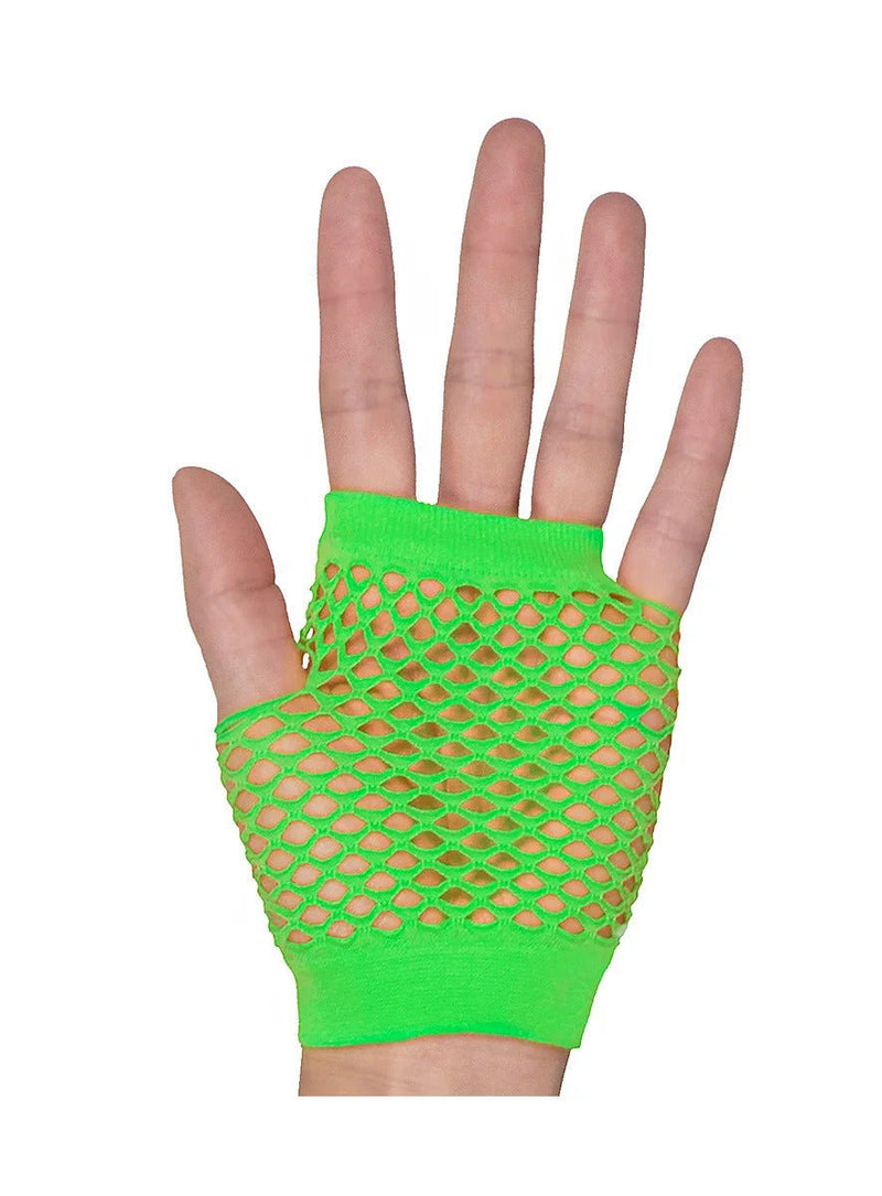 1 Pair Fishnet Gloves Fingerless Wrist Length 70s 80s Costume Party - Neon Green - NuSea