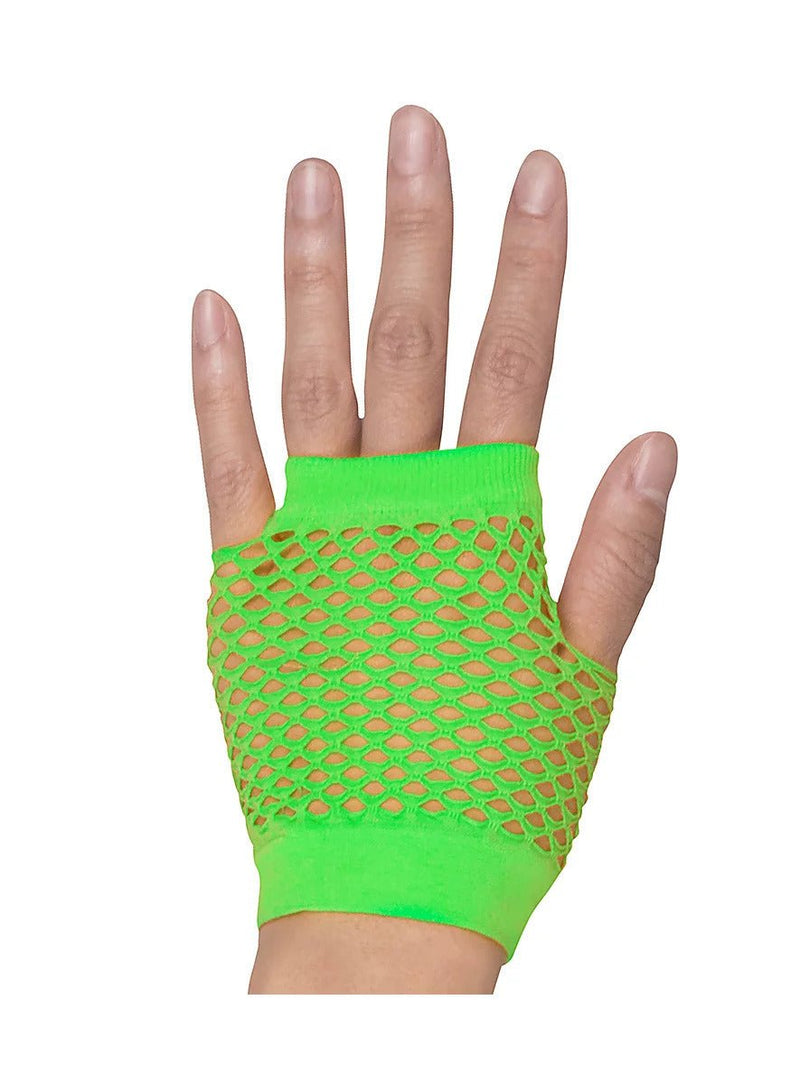 1 Pair Fishnet Gloves Fingerless Wrist Length 70s 80s Costume Party - Neon Green - NuSea