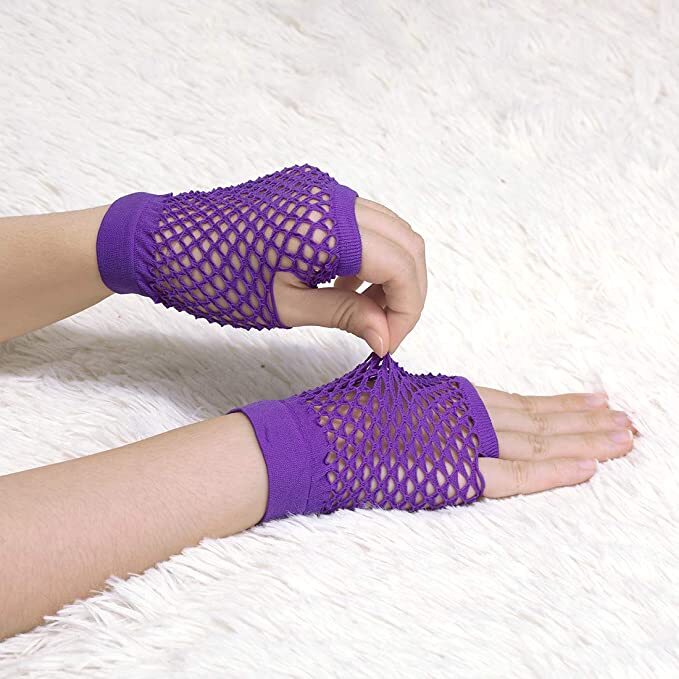 1 Pair Fishnet Gloves Fingerless Wrist Length 70s 80s Costume Party - Purple - NuSea