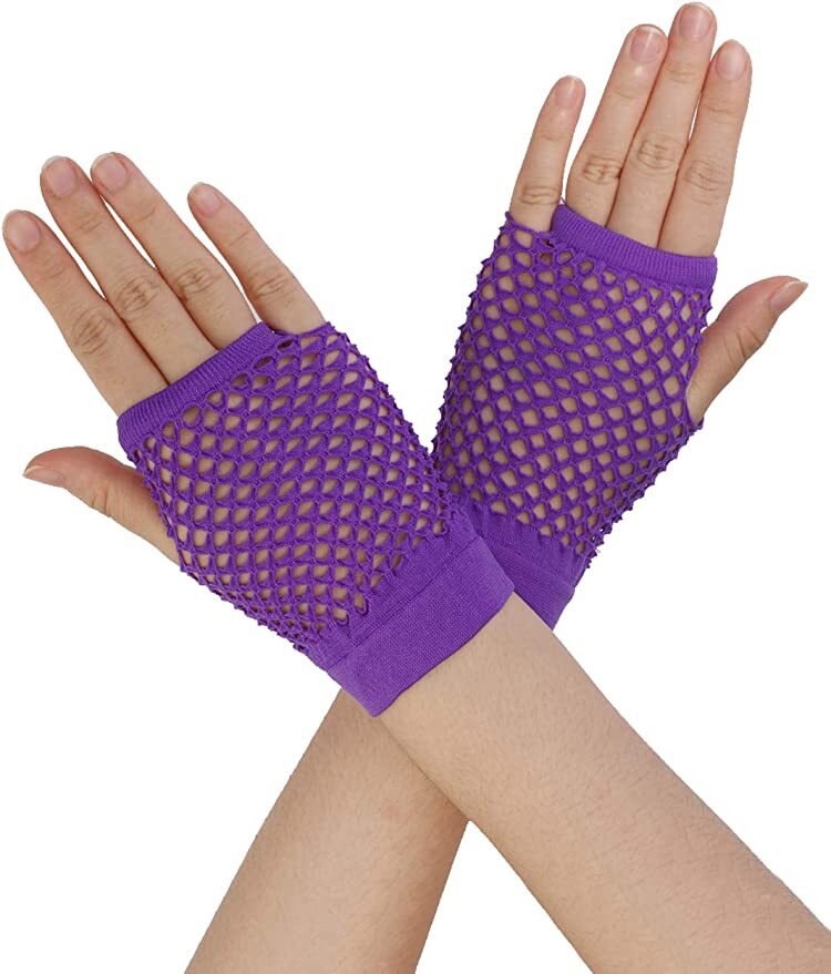 1 Pair Fishnet Gloves Fingerless Wrist Length 70s 80s Costume Party - Purple - NuSea