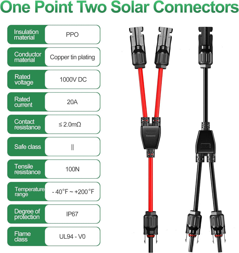 1 Pair Solar Connector Y Branch Parallel Adapter Cable Solar Panel Connectors Wire Plug Solar Panel - NuSea