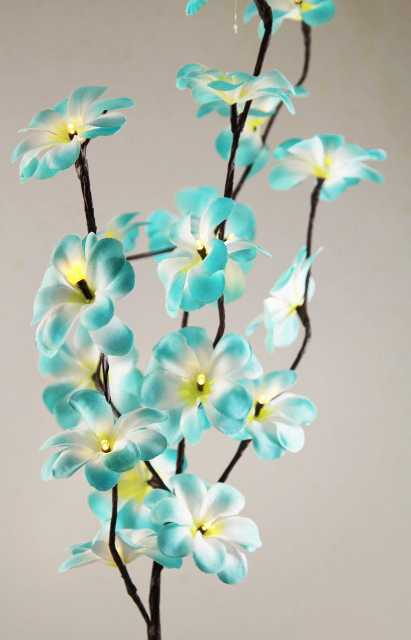 1 Set of 50cm H 20 LED Blue Frangipani Tree Branch Stem Fairy Light Wedding Event Party Function Table Vase Centrepiece Tropical Decoration - NuSea
