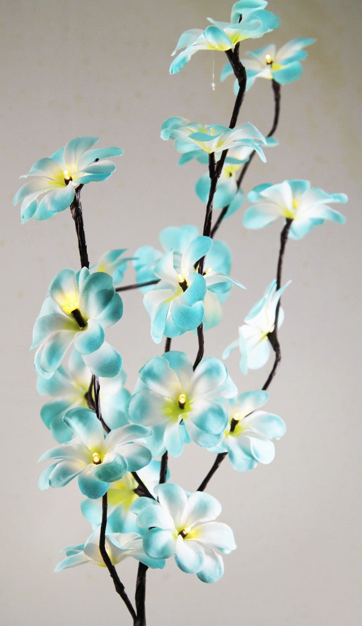 1 Set of 50cm H 20 LED Blue Frangipani Tree Branch Stem Fairy Light Wedding Event Party Function Table Vase Centrepiece Tropical Decoration - NuSea