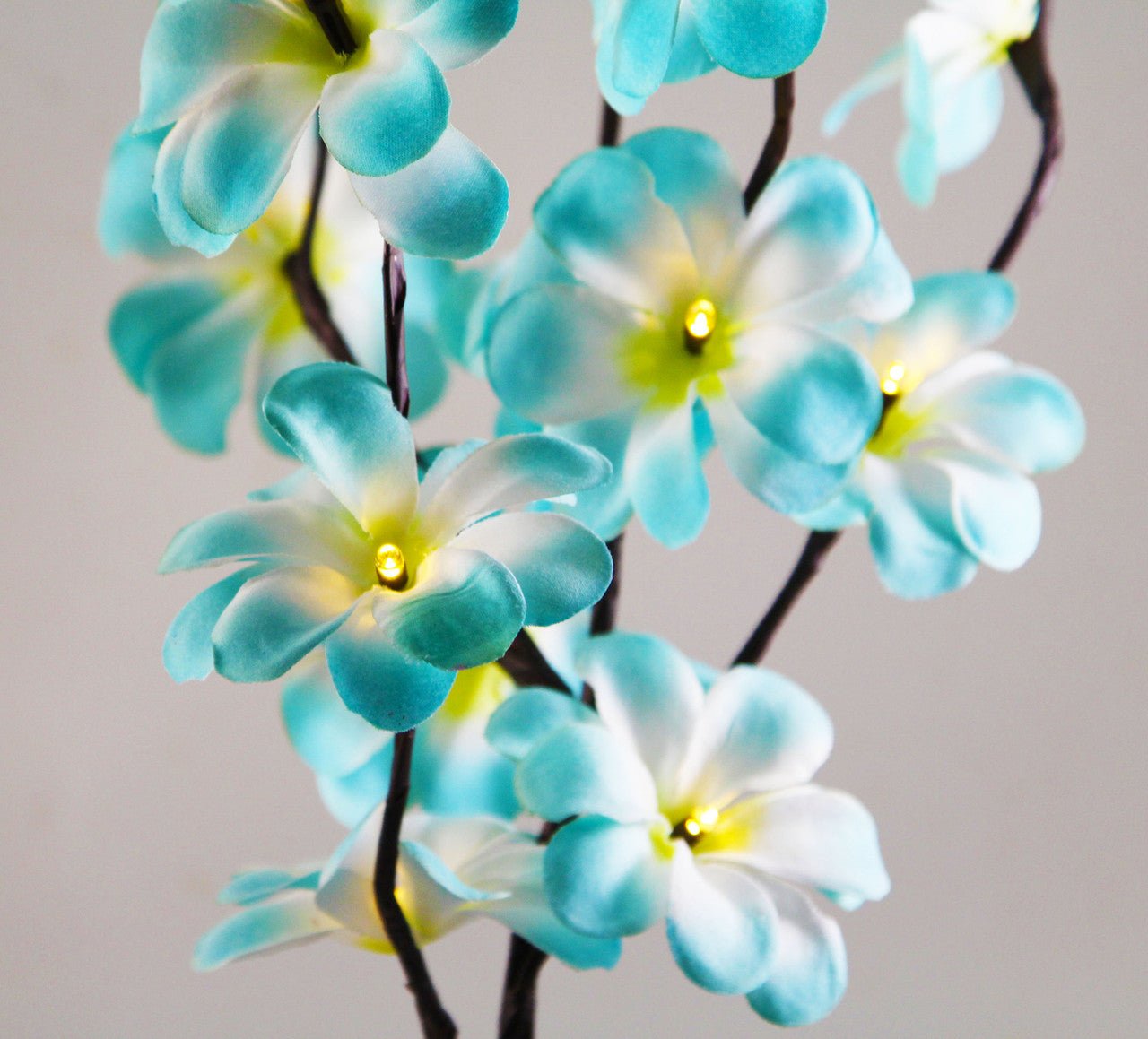 1 Set of 50cm H 20 LED Blue Frangipani Tree Branch Stem Fairy Light Wedding Event Party Function Table Vase Centrepiece Tropical Decoration - NuSea
