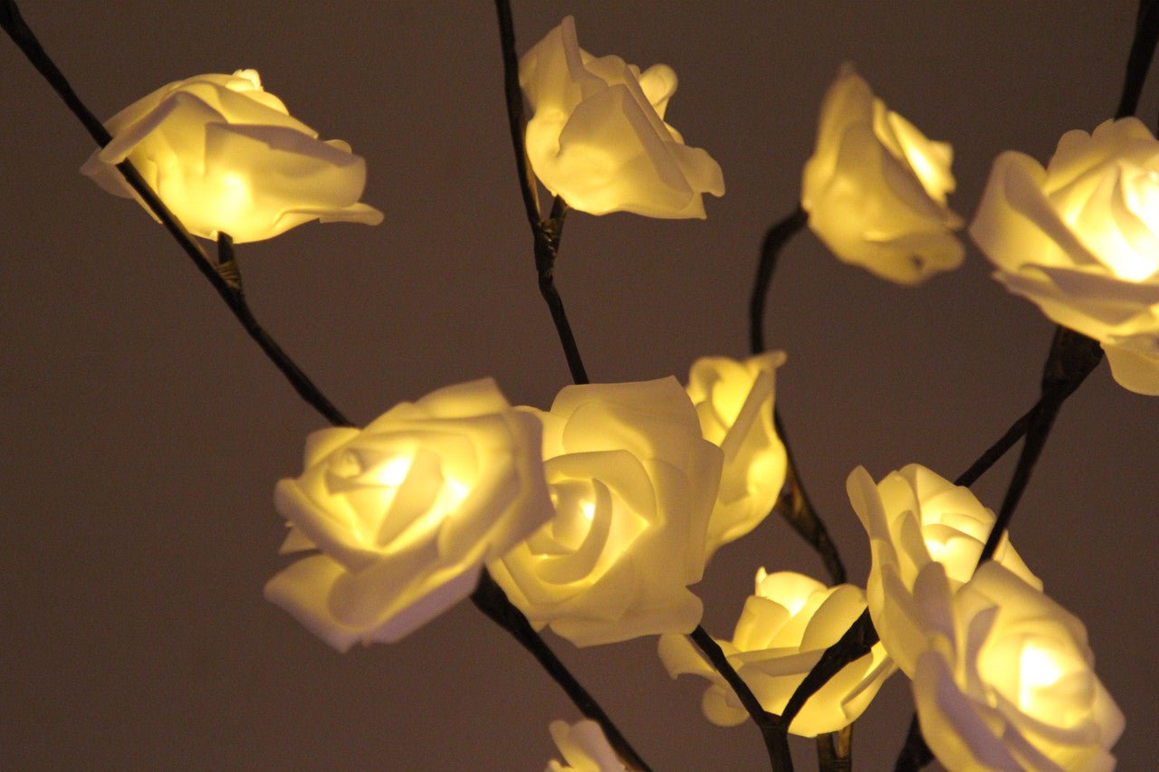1 Set of 50cm H 20 LED White Rose Tree Branch Stem Fairy Light Wedding Event Party Function Table Vase Centrepiece Decoration - NuSea