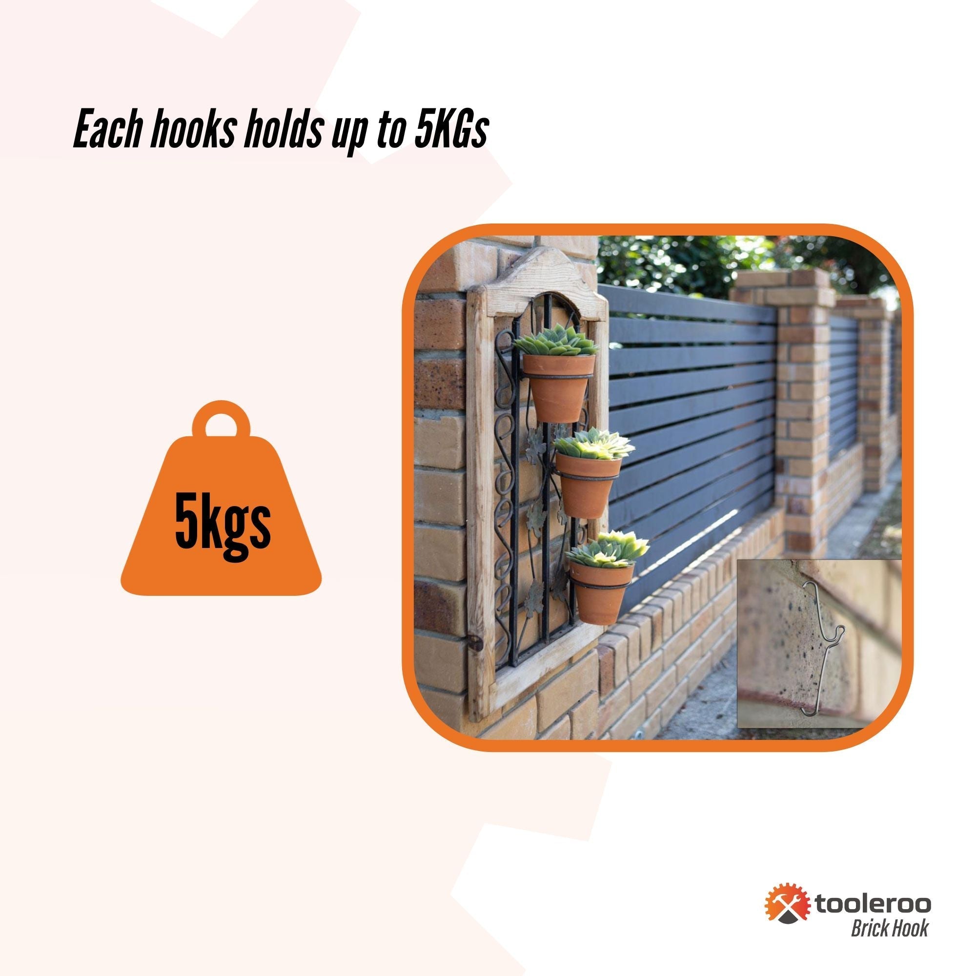10 Pack 76mm (3") Brick Wall Hooks - Clips Hangers For Pictures Plants - NuSea