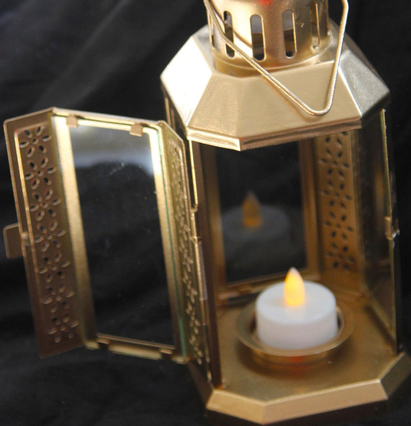 10 Pack of Gold Metal Miners Lantern Summer Xmas Wedding Home Party Room Balconey Deck Decoration 21cm Tealight Candle - NuSea