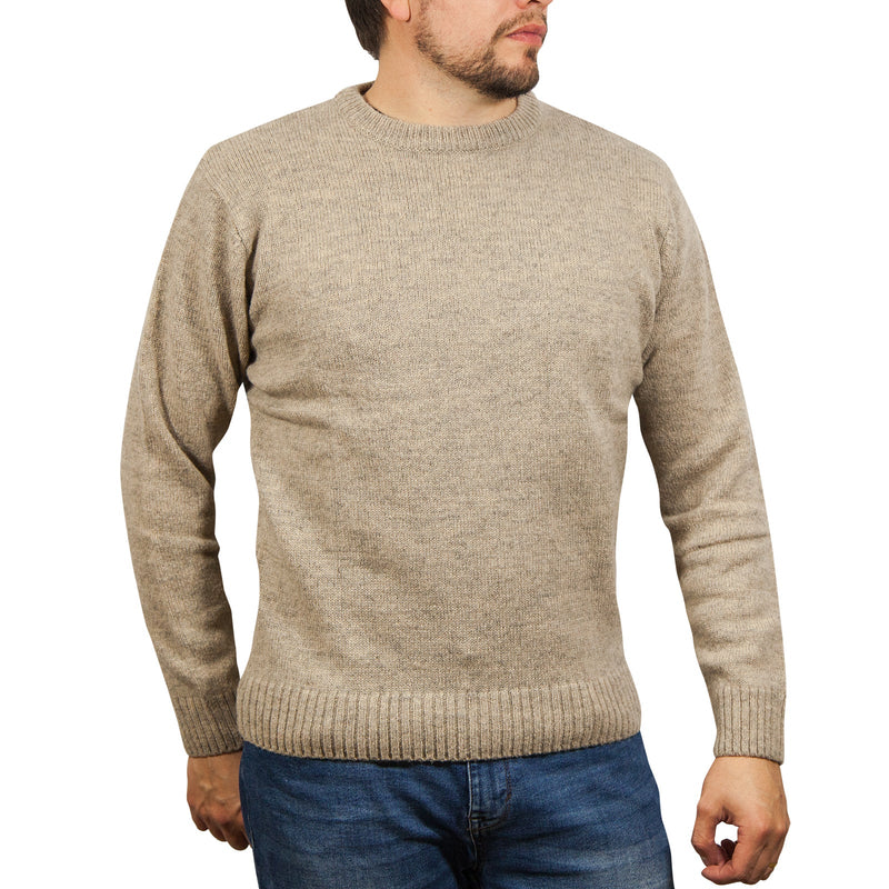 100% SHETLAND WOOL CREW Round Neck Knit JUMPER Pullover Mens Sweater Knitted - Beige (03) - M - NuSea
