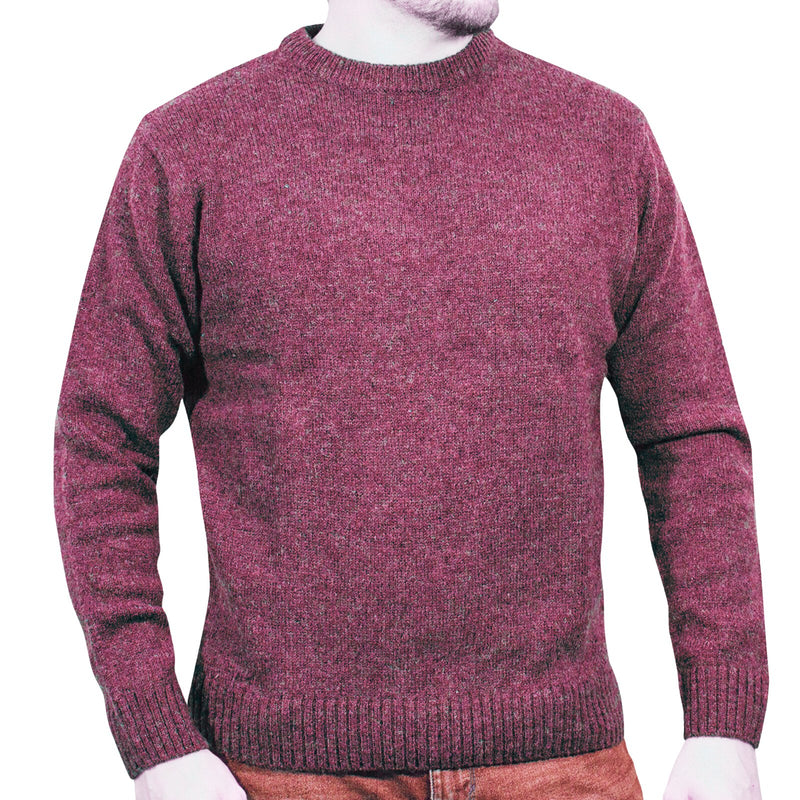 100% SHETLAND WOOL CREW Round Neck Knit JUMPER Pullover Mens Sweater Knitted - Burgundy (97) - 4XL - NuSea