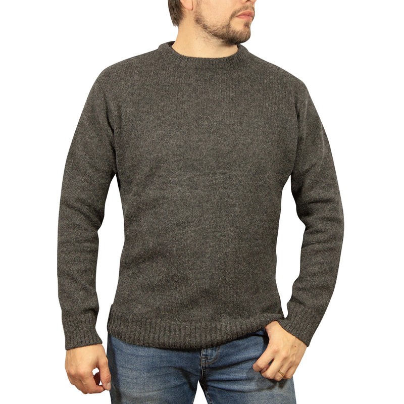 100% SHETLAND WOOL CREW Round Neck Knit JUMPER Pullover Mens Sweater Knitted - Charcoal (29) - S - NuSea