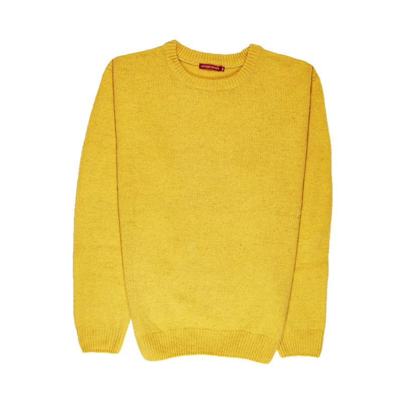 100% SHETLAND WOOL CREW Round Neck Knit JUMPER Pullover Mens Sweater Knitted - Corn (14) - L - NuSea