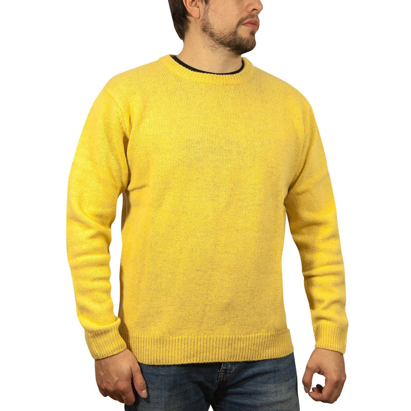 100% SHETLAND WOOL CREW Round Neck Knit JUMPER Pullover Mens Sweater Knitted - Corn (14) - L - NuSea