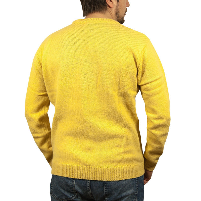 100% SHETLAND WOOL CREW Round Neck Knit JUMPER Pullover Mens Sweater Knitted - Corn (14) - L - NuSea