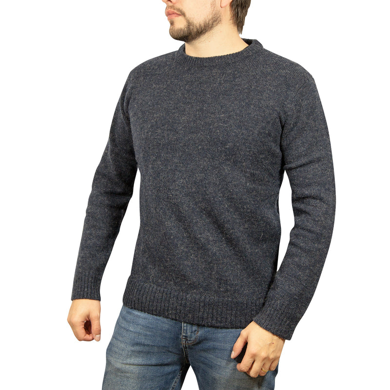 100% SHETLAND WOOL CREW Round Neck Knit JUMPER Pullover Mens Sweater Knitted - Navy (45) - L - NuSea