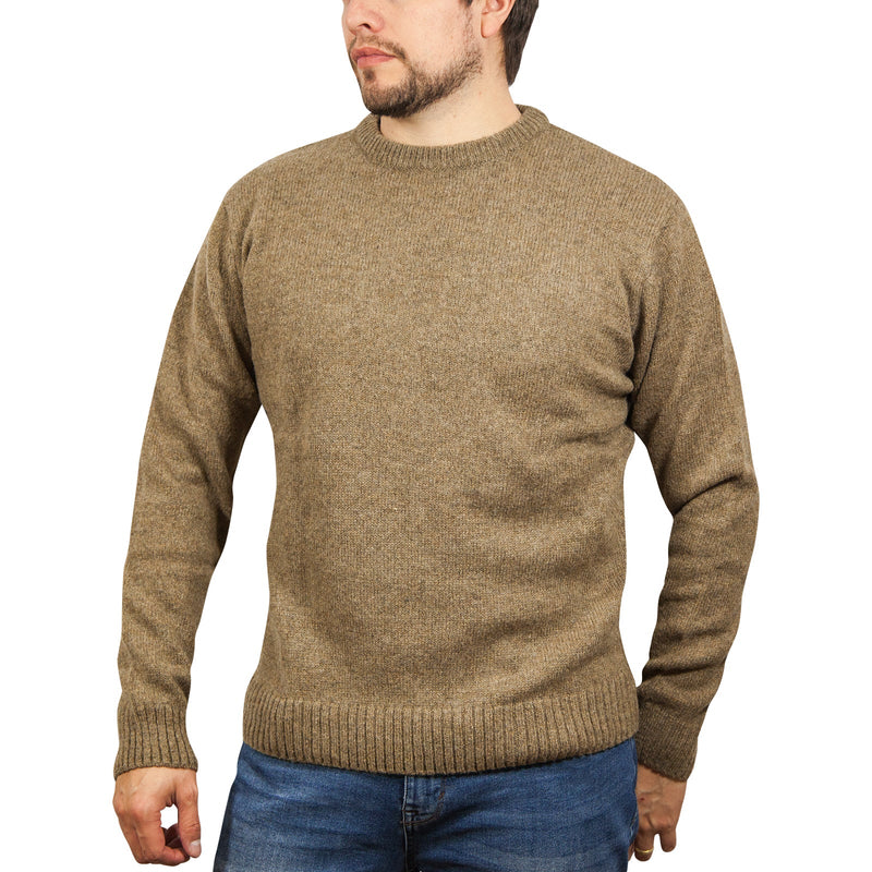 100% SHETLAND WOOL CREW Round Neck Knit JUMPER Pullover Mens Sweater Knitted - Nutmeg (23) - XL - NuSea