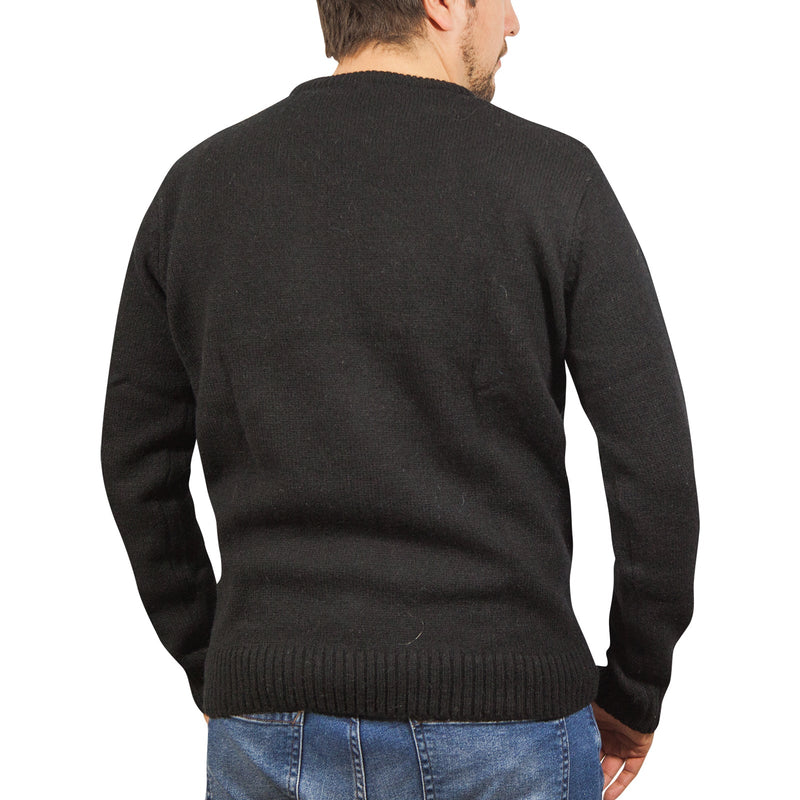 100% SHETLAND WOOL CREW Round Neck Knit JUMPER Pullover Mens Sweater Knitted - Plain Black - L - NuSea