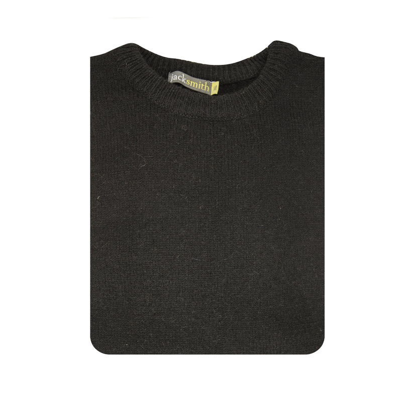 100% SHETLAND WOOL CREW Round Neck Knit JUMPER Pullover Mens Sweater Knitted - Plain Black - L - NuSea