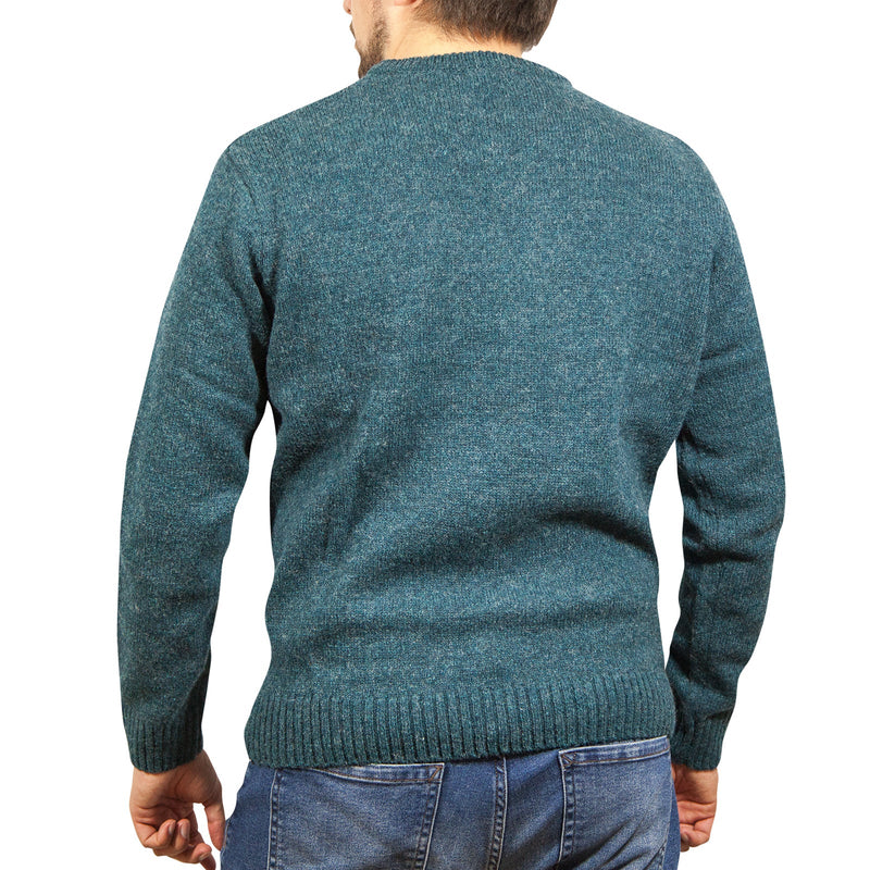 100% SHETLAND WOOL CREW Round Neck Knit JUMPER Pullover Mens Sweater Knitted - Sherwood (32) - 6XL - NuSea