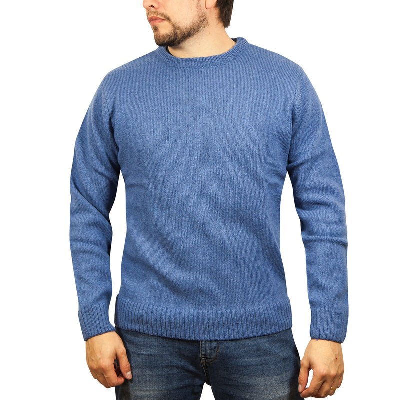 100% SHETLAND WOOL CREW Round Neck Knit JUMPER Pullover Mens Sweater Knitted - Sky (40) - 5XL - NuSea