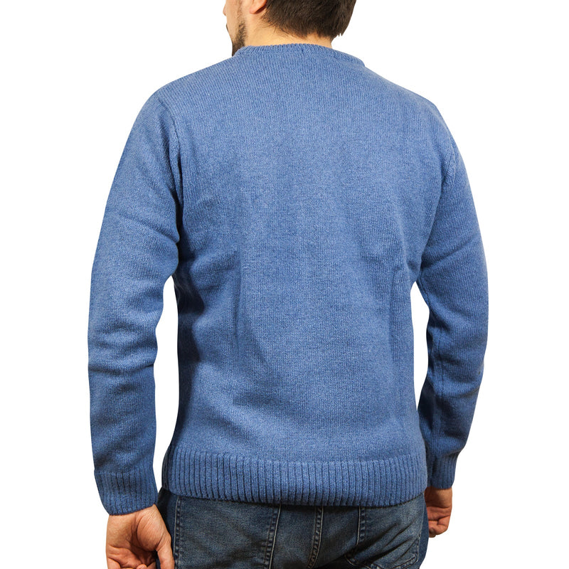 100% SHETLAND WOOL CREW Round Neck Knit JUMPER Pullover Mens Sweater Knitted - Sky (40) - 5XL - NuSea