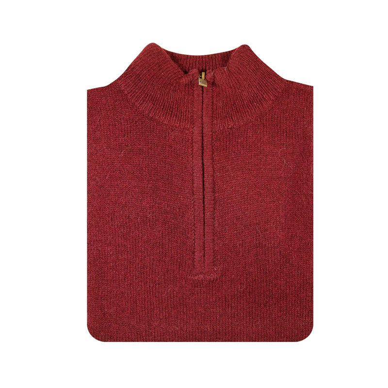 100% SHETLAND WOOL Half Zip Up Knit JUMPER Pullover Mens Sweater Knitted - Burgundy (97) - 3XL - NuSea
