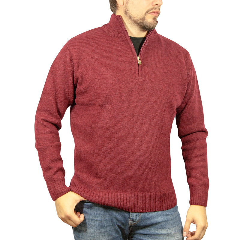 100% SHETLAND WOOL Half Zip Up Knit JUMPER Pullover Mens Sweater Knitted - Burgundy (97) - 3XL - NuSea