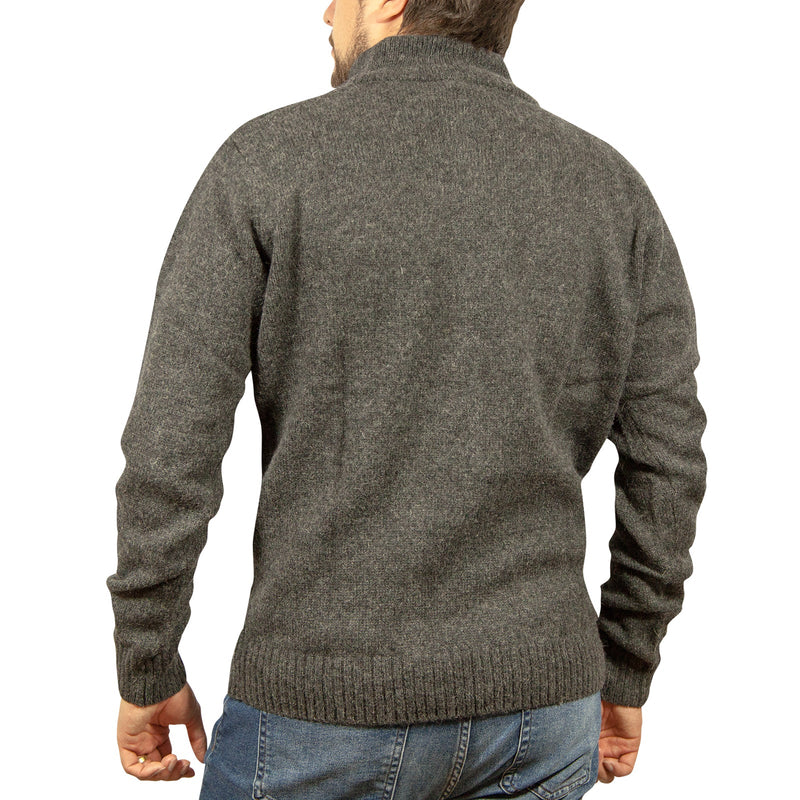 100% SHETLAND WOOL Half Zip Up Knit JUMPER Pullover Mens Sweater Knitted - Charcoal (29) - 5XL - NuSea