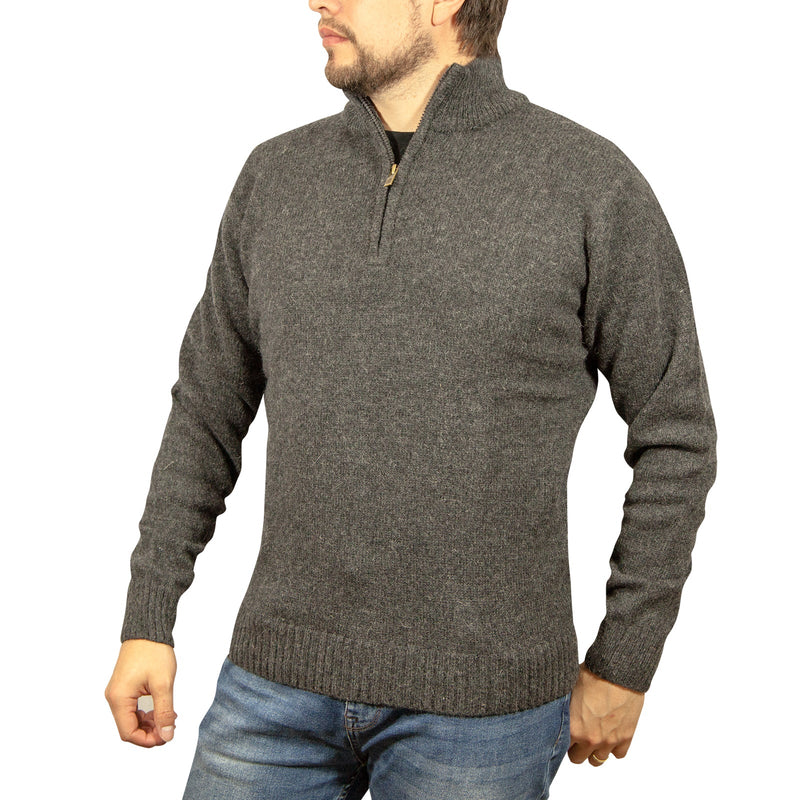 100% SHETLAND WOOL Half Zip Up Knit JUMPER Pullover Mens Sweater Knitted - Charcoal (29) - S - NuSea