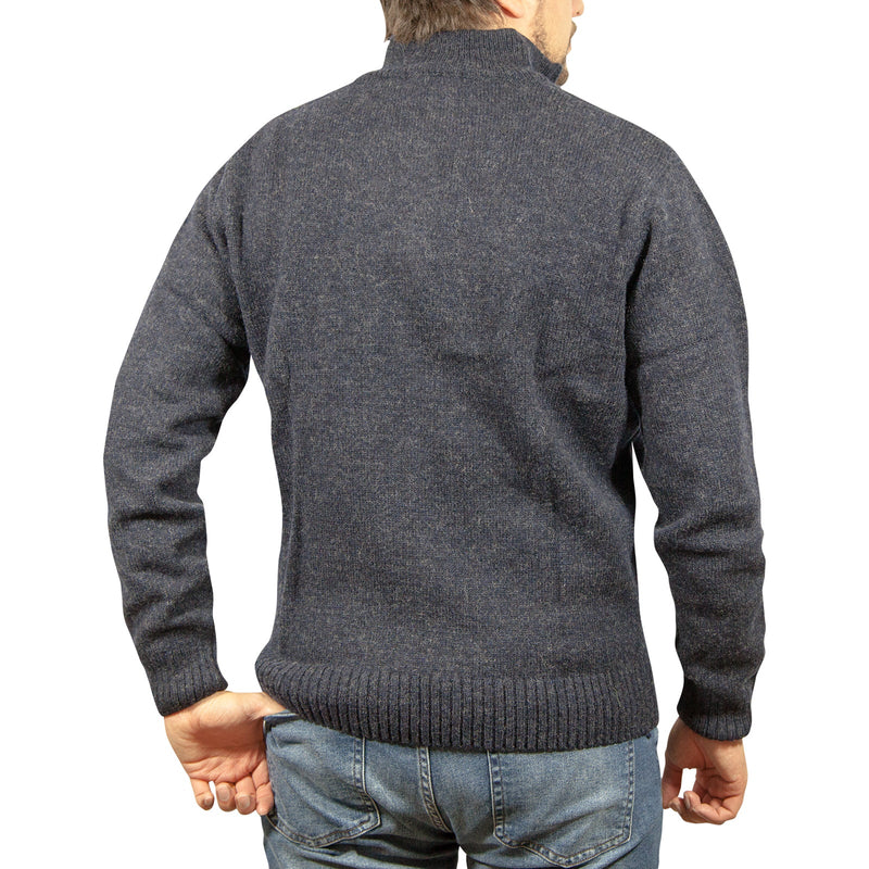 100% SHETLAND WOOL Half Zip Up Knit JUMPER Pullover Mens Sweater Knitted - Denim Blue (45) - 4XL - NuSea