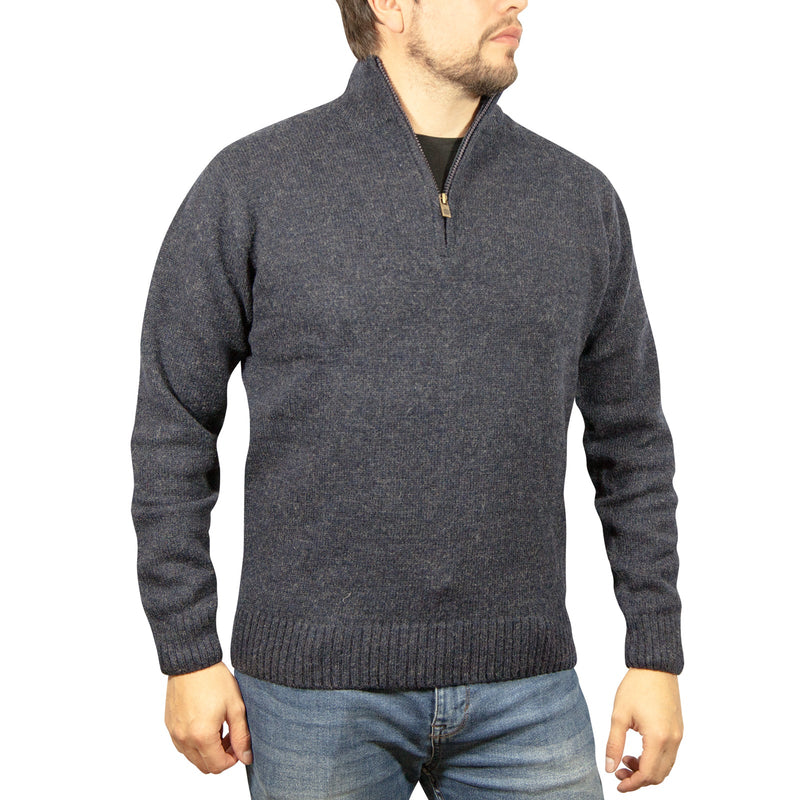 100% SHETLAND WOOL Half Zip Up Knit JUMPER Pullover Mens Sweater Knitted - Denim Blue (45) - XXL - NuSea