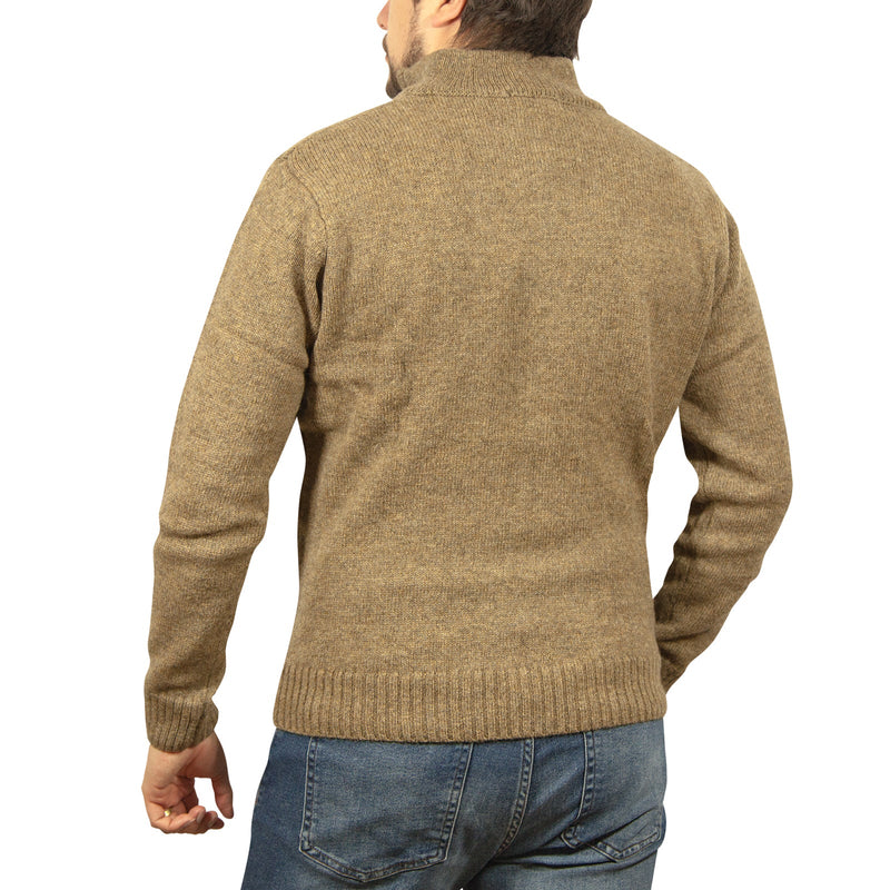 100% SHETLAND WOOL Half Zip Up Knit JUMPER Pullover Mens Sweater Knitted - Nutmeg (23) - 3XL - NuSea