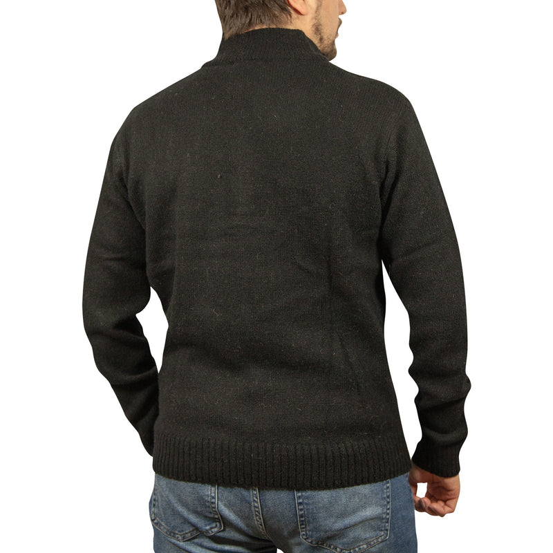 100% SHETLAND WOOL Half Zip Up Knit JUMPER Pullover Mens Sweater Knitted - Plain Black - 4XL - NuSea